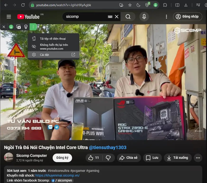 Cài đặt hiển thị nút tải video youtube